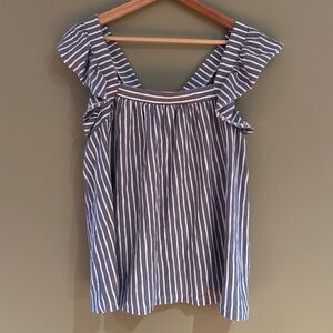 Lauren Conrad Striped Gray Ruffle Sleeve Top Size Large